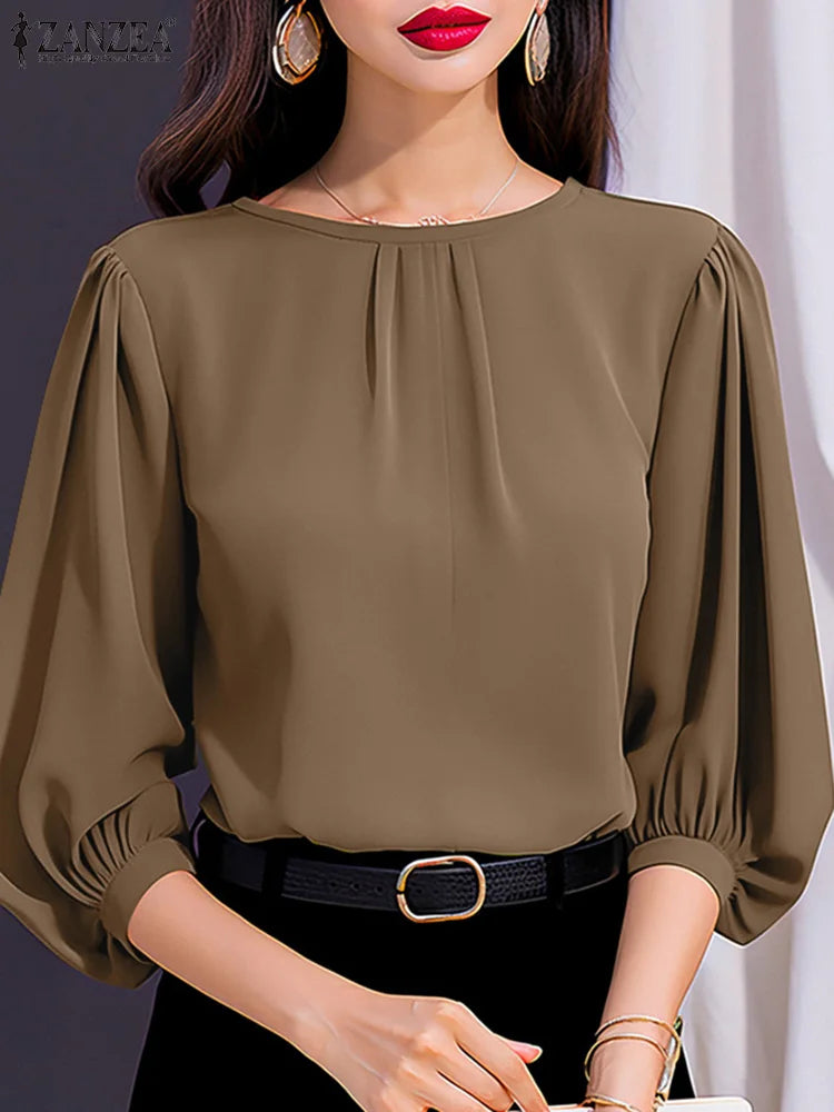 Damenbluse mit 3/4-Ärmeln – Elegante Laternenärmel, lockerer Schnitt